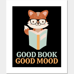 Good Book Good Mood Funny Fox Reading Book Posters and Art